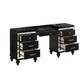 Kya 64 Inch Vanity Dresser Table with 7 Drawers Mirrored Trim Glam Black By Casagear Home BM287976