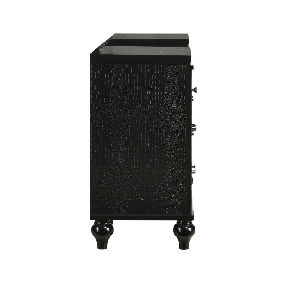 Kya 64 Inch Vanity Dresser Table with 7 Drawers Mirrored Trim Glam Black By Casagear Home BM287976