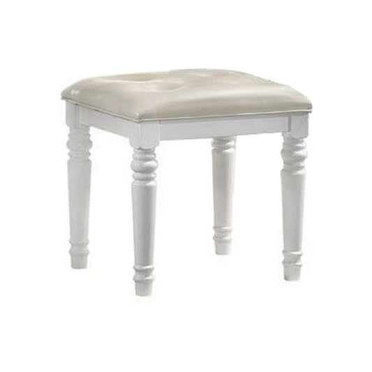 Kya 20 Inch Vanity Stool with Tufted Vegan Faux Leather Seat, Glam Ivory By Casagear Home