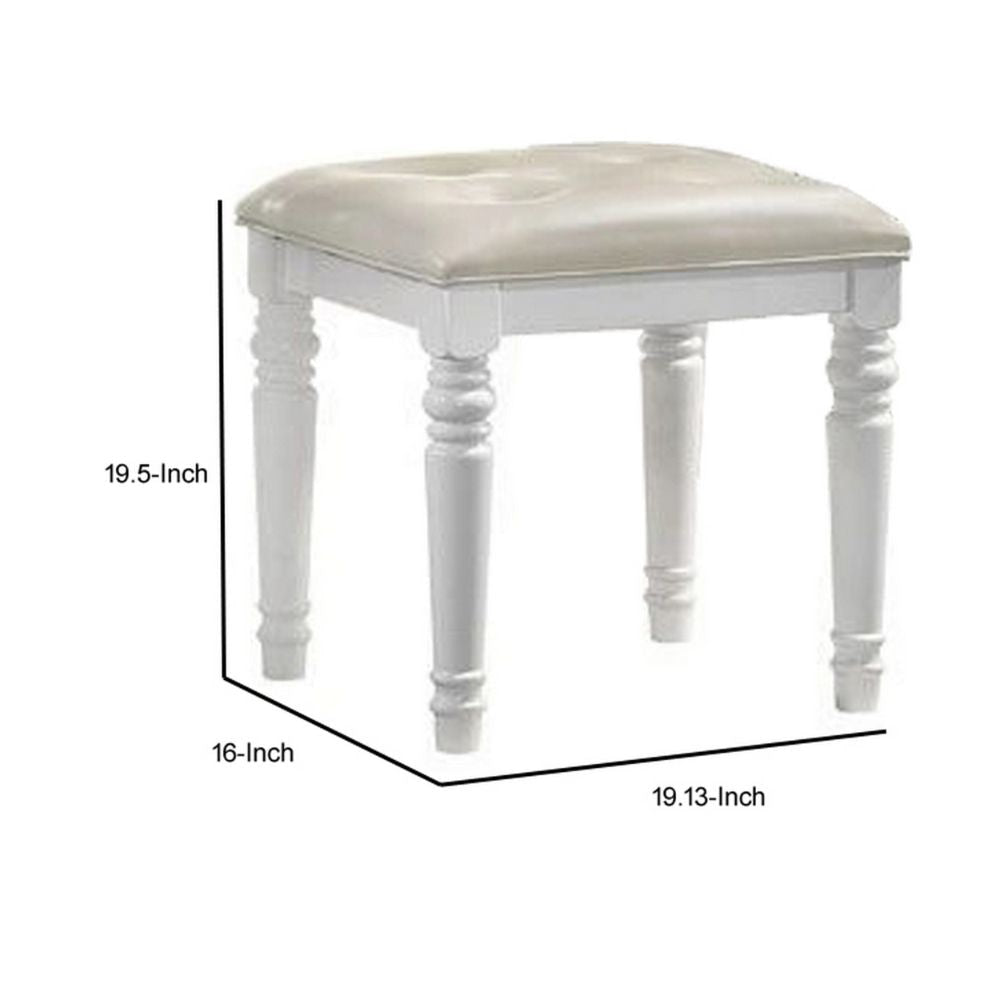 Kya 20 Inch Vanity Stool with Tufted Vegan Faux Leather Seat Glam Ivory By Casagear Home BM287979
