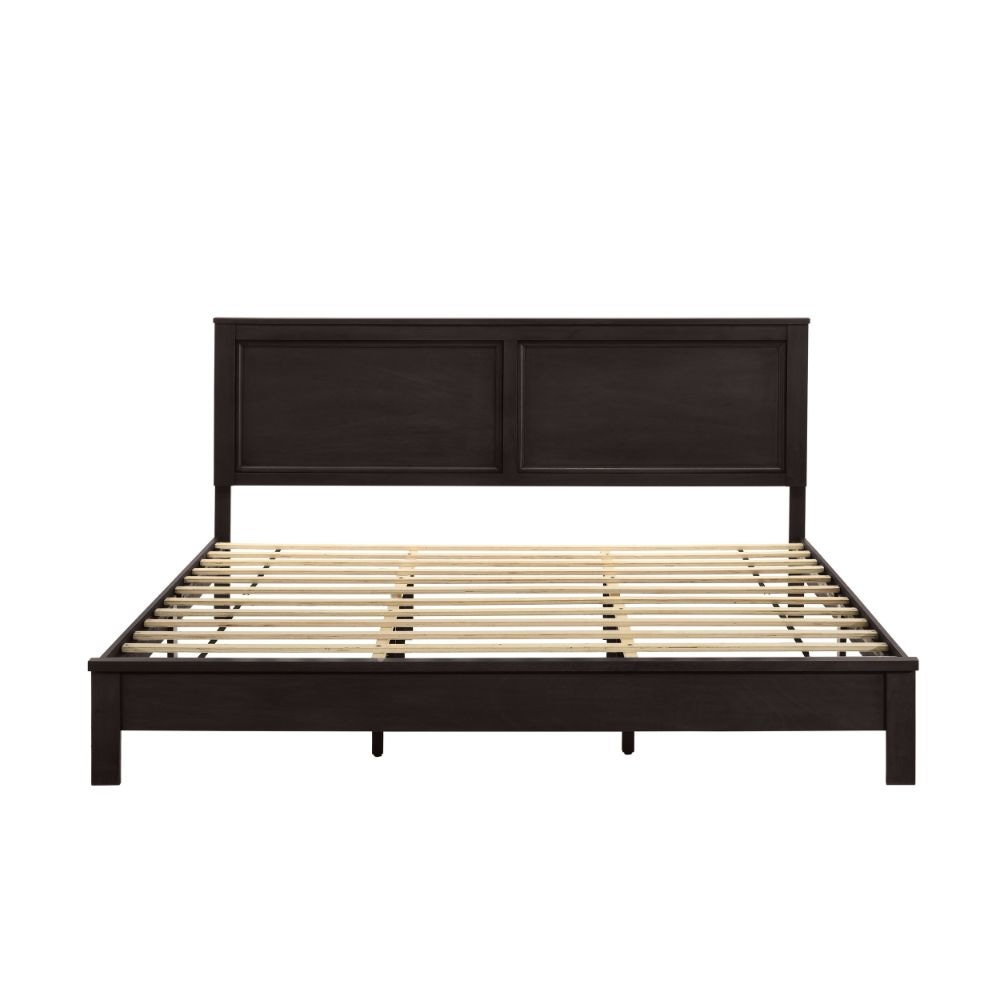 Isla King Size Panel Bed with Low Profile Rubberwood Frame Dark Brown By Casagear Home BM287981