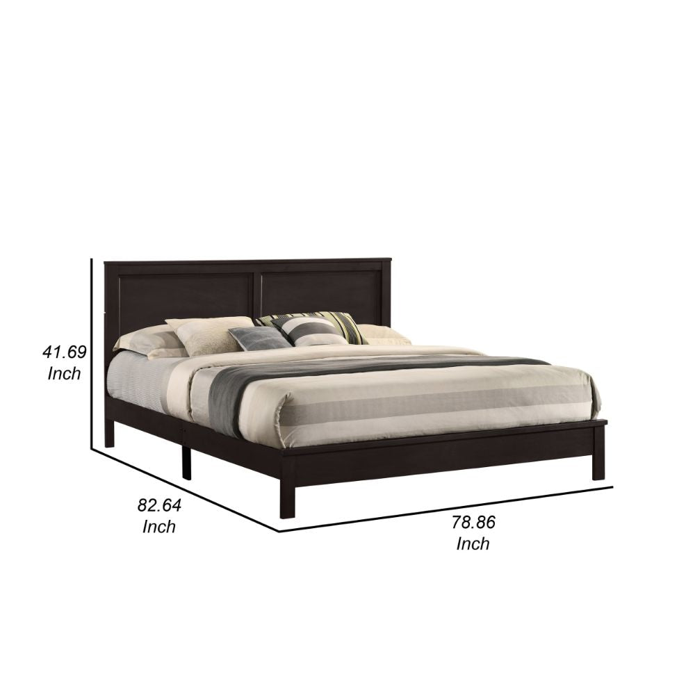 Isla King Size Panel Bed with Low Profile Rubberwood Frame Dark Brown By Casagear Home BM287981