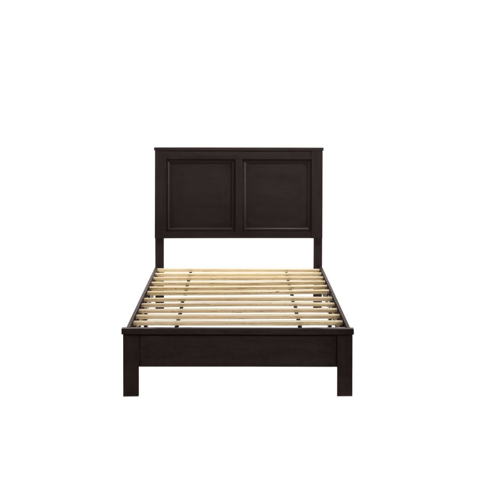 Isla Twin Size Panel Bed with Low Profile Rubberwood Frame Dark Brown By Casagear Home BM287990