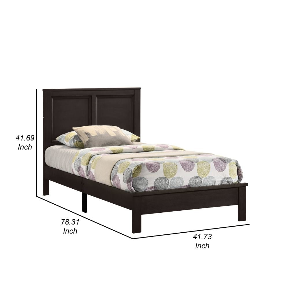 Isla Twin Size Panel Bed with Low Profile Rubberwood Frame Dark Brown By Casagear Home BM287990