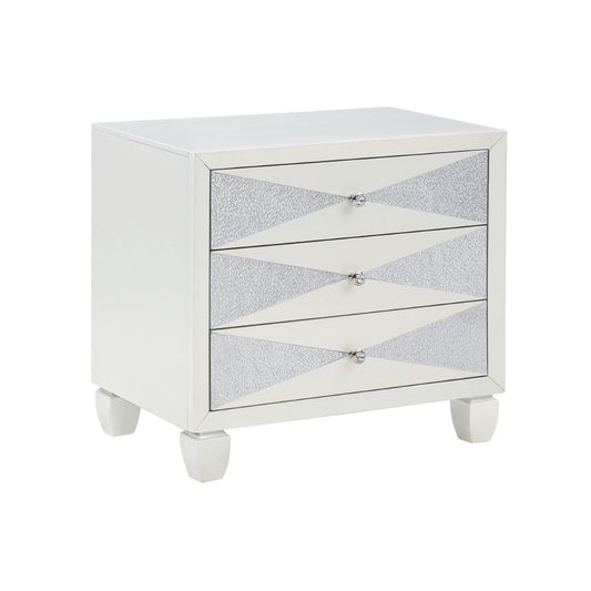 Lexi 28 Inch Modern Nightstand with 3 Drawers, Shimmer Accents, Off White By Casagear Home