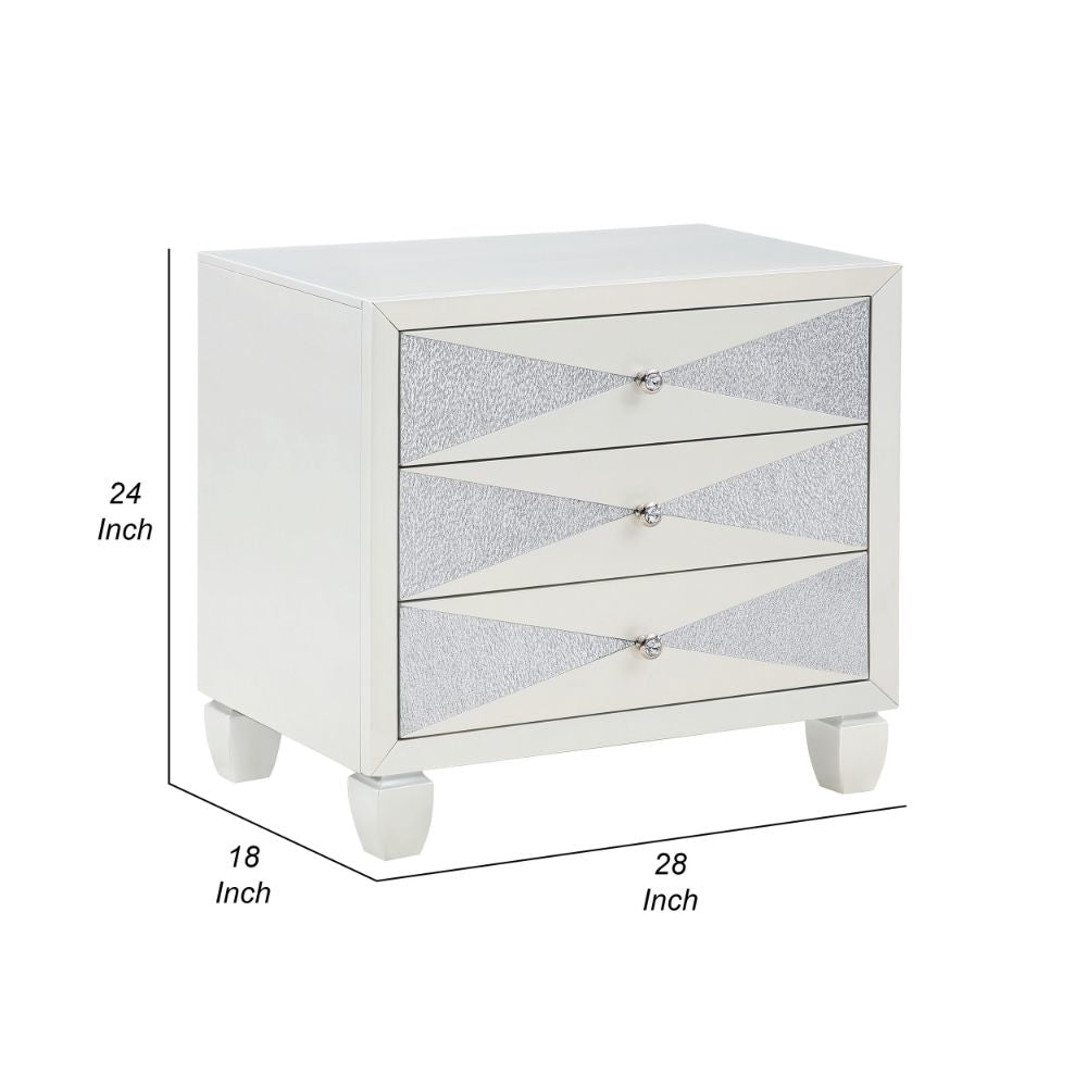 Lexi 28 Inch Modern Nightstand with 3 Drawers Shimmer Accents Off White By Casagear Home BM287992