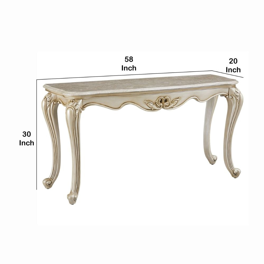 Joss 58 Inch Console Table Genuine Marble Top Antique White Champagne By Casagear Home BM288001