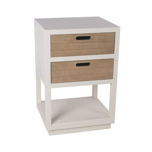 Finley 24 Inch Modern Accent Table with 2 Drawers and 1 Shelf, Pearl White By Casagear Home