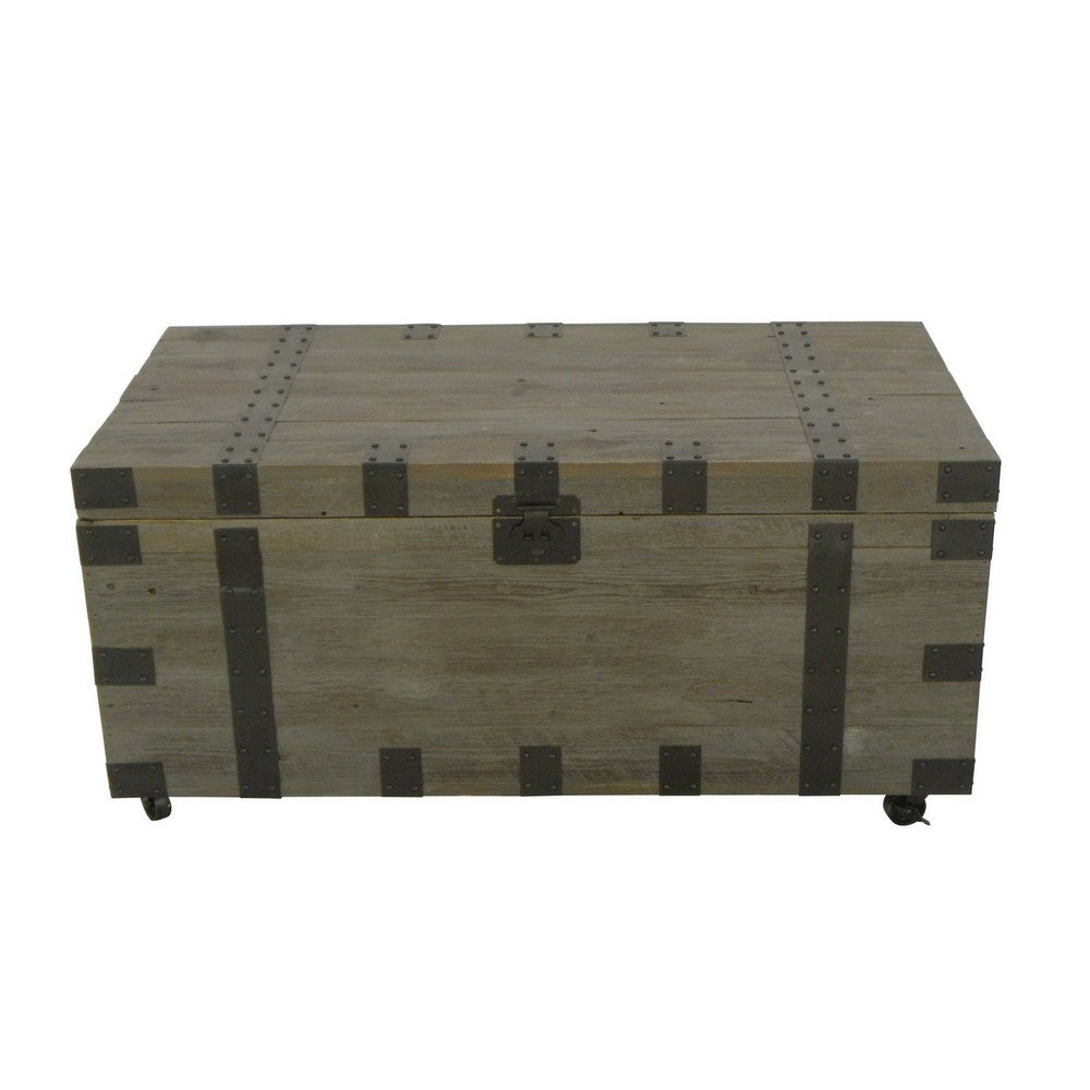 41 Inch Trunk Accent Coffee Table with Storage Reclaimed Wood Green Black By Casagear Home BM288100