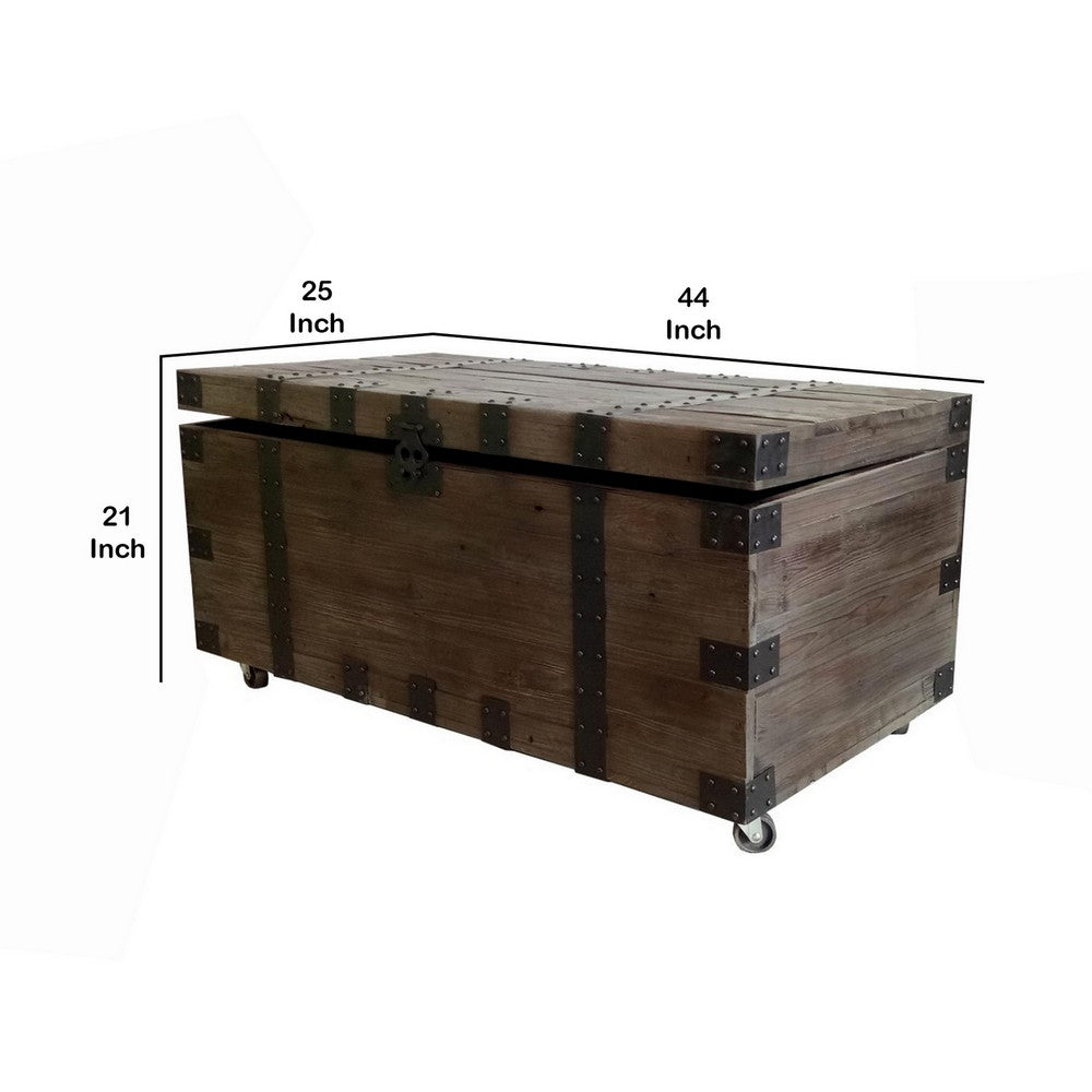 44 Inch Trunk Accent Coffee Table with Storage Reclaimed Wood Brown Black By Casagear Home BM288101