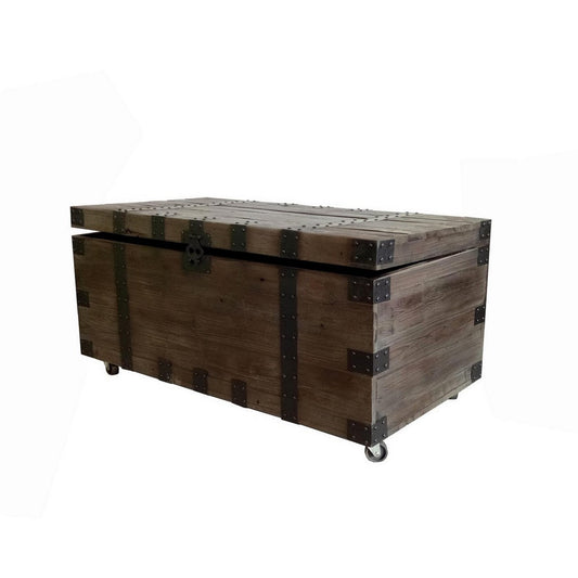 44 Inch Trunk Accent Coffee Table with Storage, Reclaimed Wood Brown, Black By Casagear Home