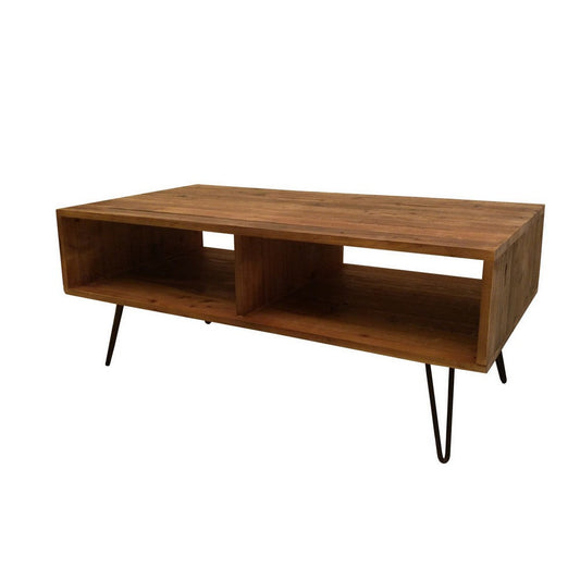 42 Inch Modern Cocktail Coffee Table with Open Compartments, Brown Wood Top By Casagear Home