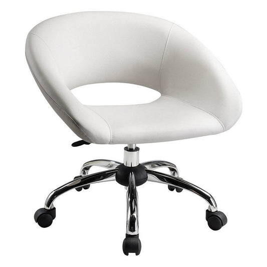 Dela 25 Inch Modern Office Chair, Vegan Faux Leather, Rolling Wheels, White By Casagear Home