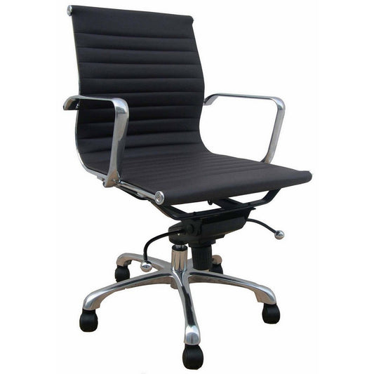 Elle 20 Inch Low Back Swivel Office Chair, Wheels, Tufted Black and Chrome By Casagear Home