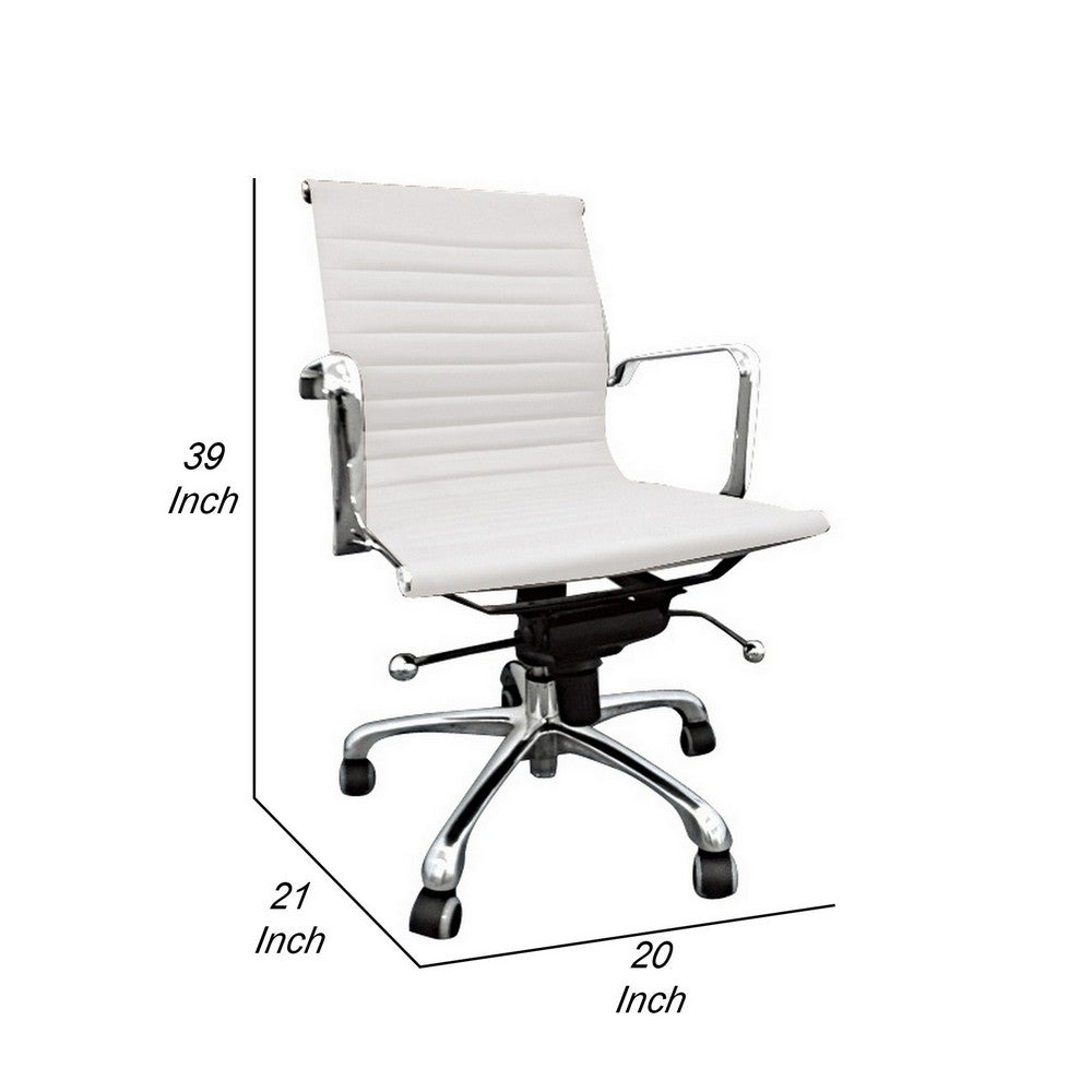 Elle 20 Inch Back Swivel Office Chair with Wheels Tufted White and Chrome By Casagear Home BM288172