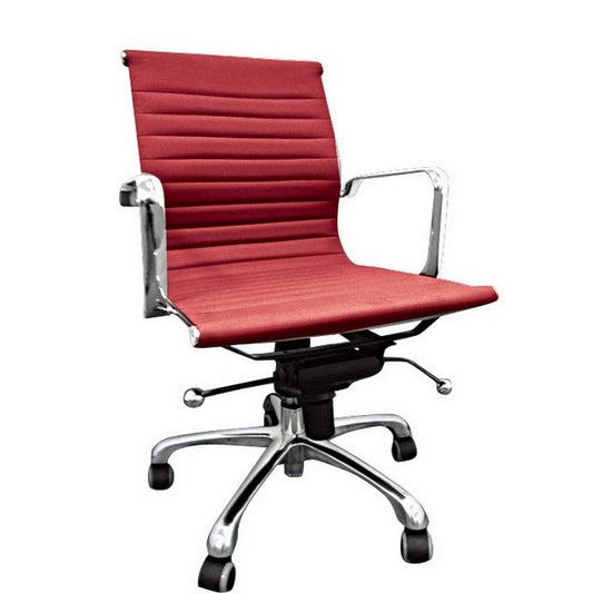 Elle 20 Inch Low Back Swivel Office Chair, Wheels, Tufted Red and Chrome By Casagear Home
