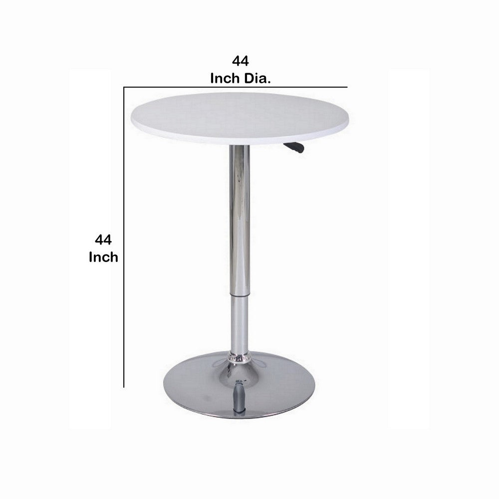 34-44 Inch Classic Bar Table Adjustable Height Stainless Steel Base White By Casagear Home BM288191