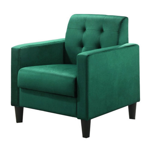 Oz 28 Inch Modern Accent Armchair with Foam Cushion, Tufted Green Velvet By Casagear Home