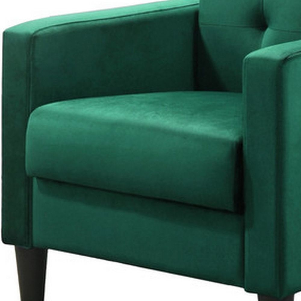 Oz 28 Inch Modern Accent Armchair with Foam Cushion Tufted Green Velvet By Casagear Home BM293509