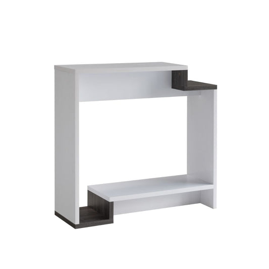36 Inch Modern Console Table, Multilevel Wood Shelves, Gray and White By Casagear Home