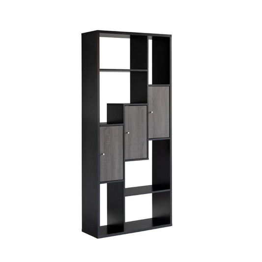 69 Inch Modern Display Cabinet with 7 Multilevel Shelves, 3 Doors, Black By Casagear Home