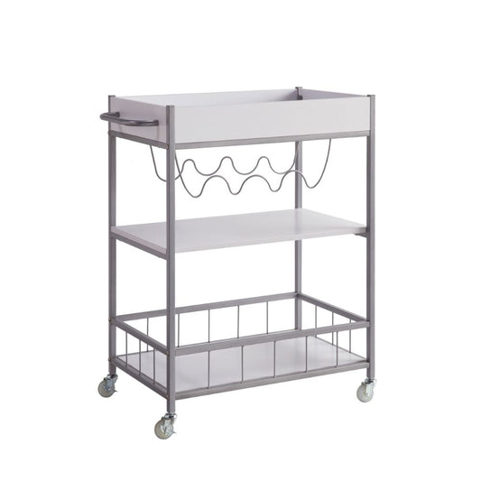 Kelcy Bar Cart | 34" | 3 Shelves | Wine Rack | Wheels | White