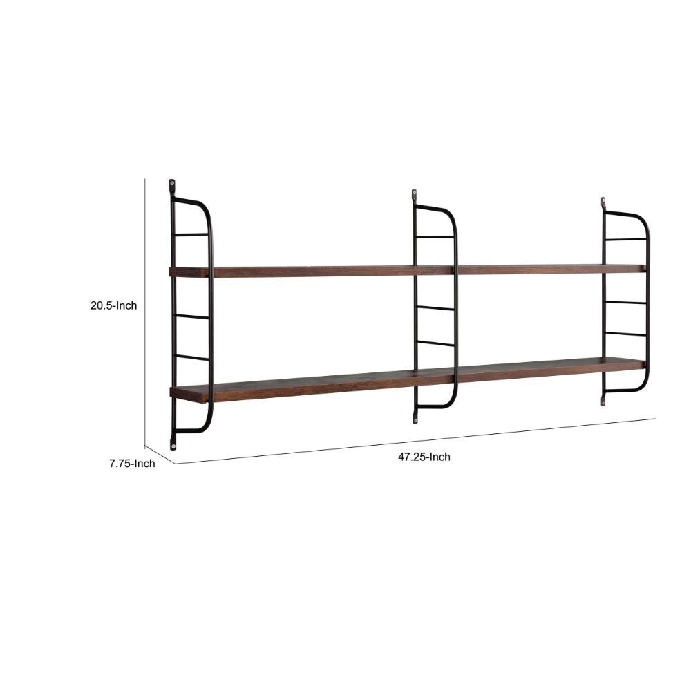 Cox 47 Inch Two Tier Wall Mounted Metal Shelf 5 Adjustable Heights Brown By Casagear Home BM293553