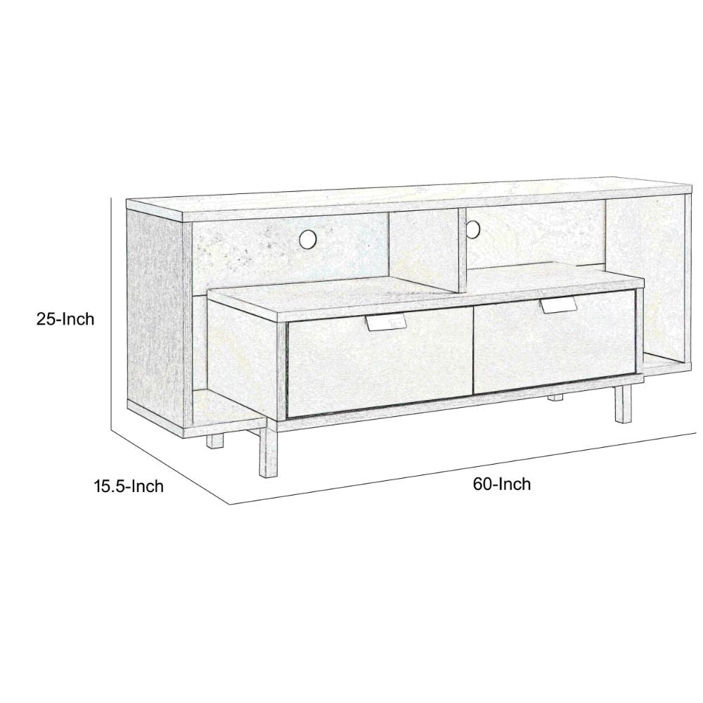 Jett 60 Inch TV Media Entertainment Console 2 Drawers 2 Shelves White By Casagear Home BM293559