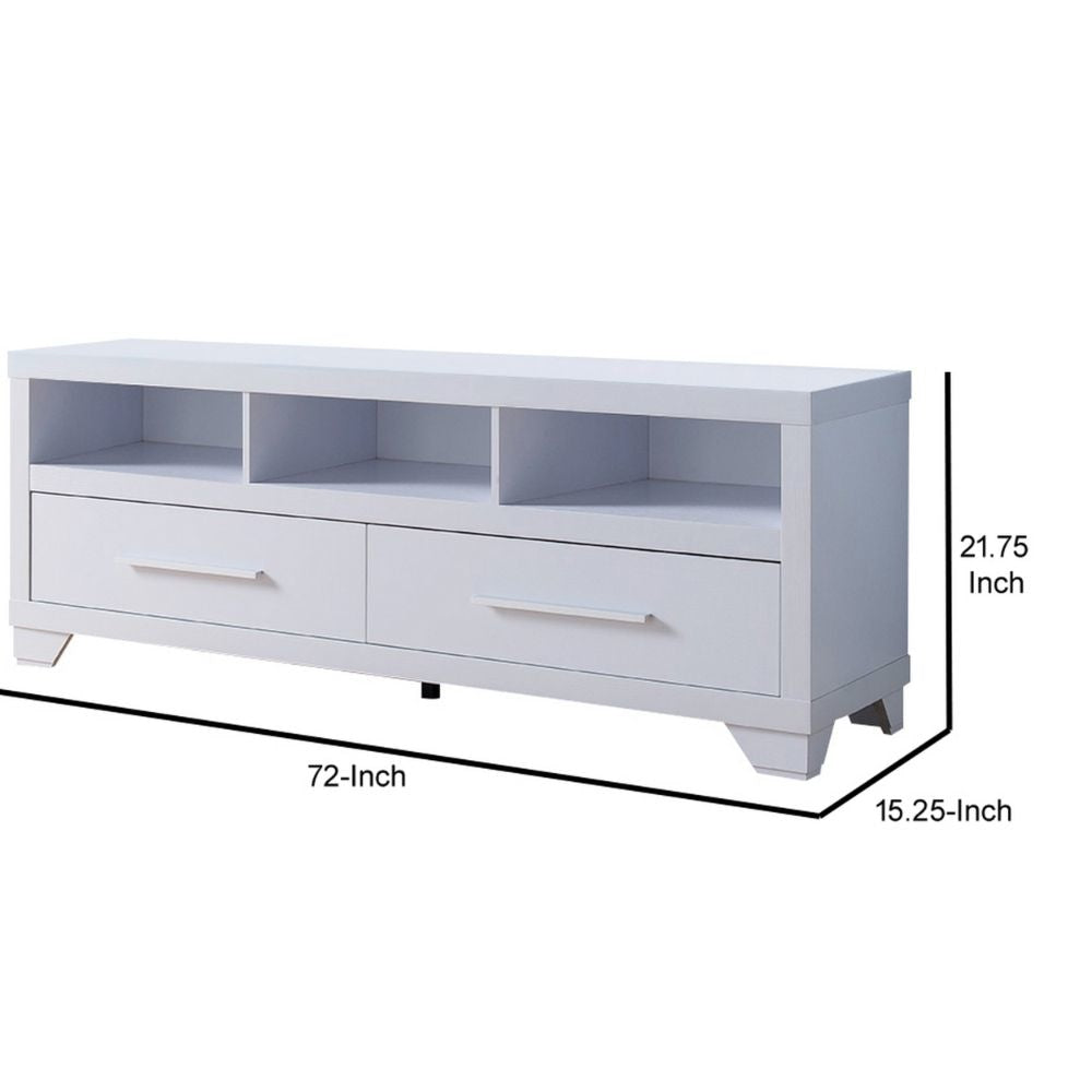 72 Inch Modern TV Entertainment Console with 2 Drawers and 3 Shelves White By Casagear Home BM293561