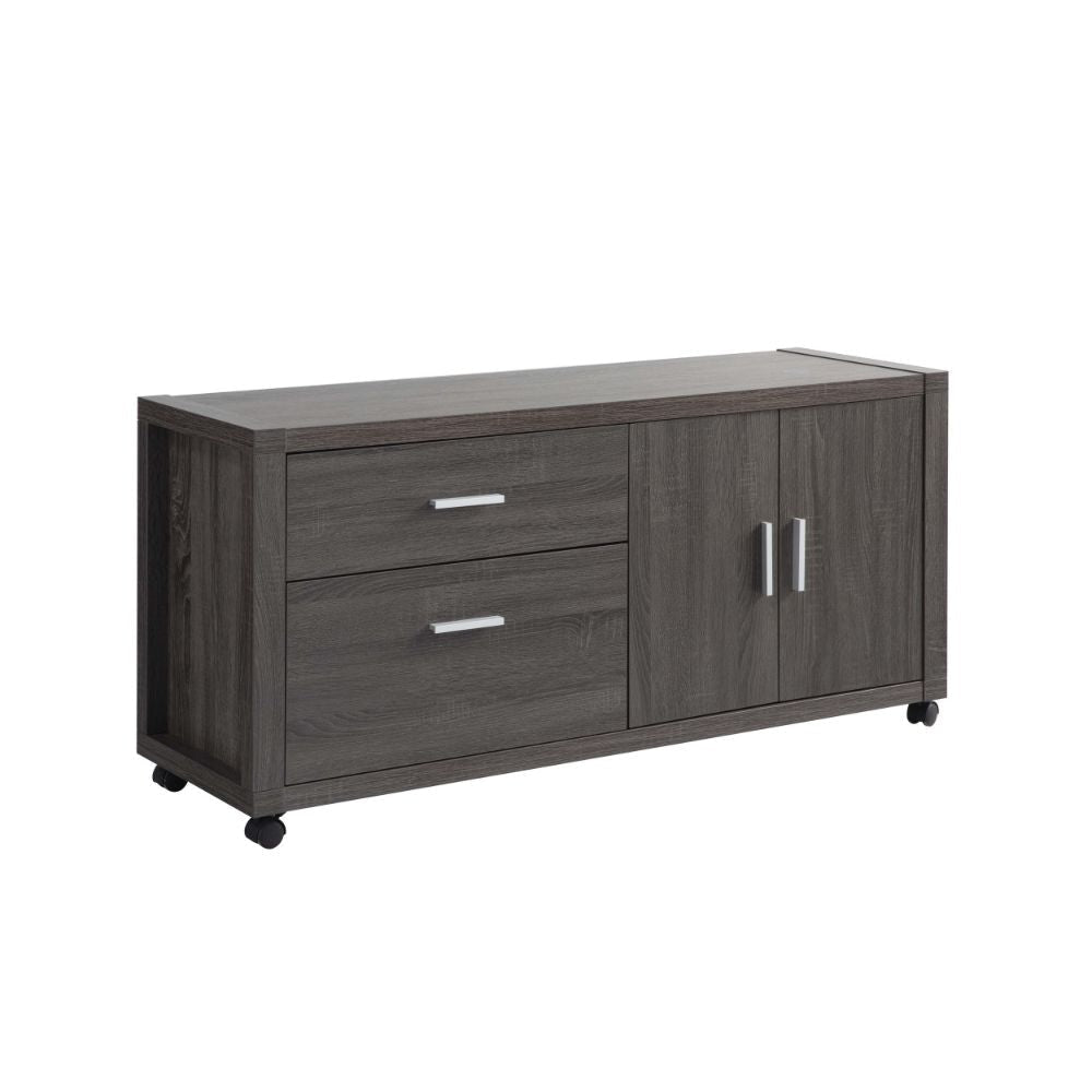 Lou 51 Inch Modern Office Credenza File Cabinet, 2 Drawers, Wheels, Gray By Casagear Home