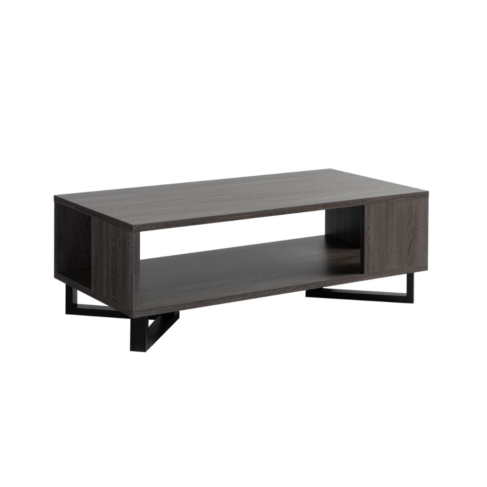 47 Inch Modern Coffee Table, Abstract Style, Open Shelf, Distressed Gray By Casagear Home