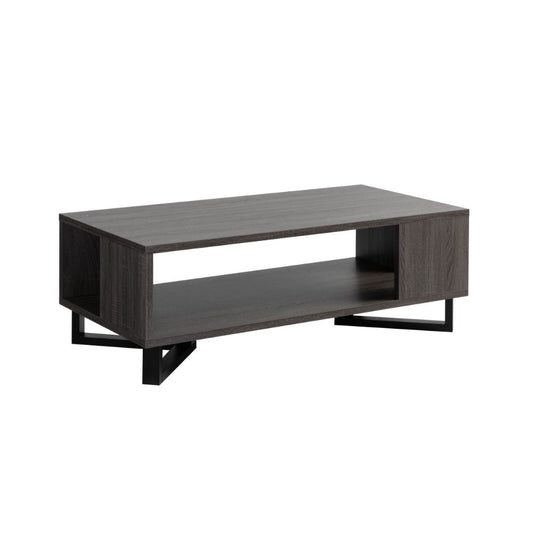 47 Inch Modern Coffee Table, Abstract Style, Open Shelf, Distressed Gray By Casagear Home