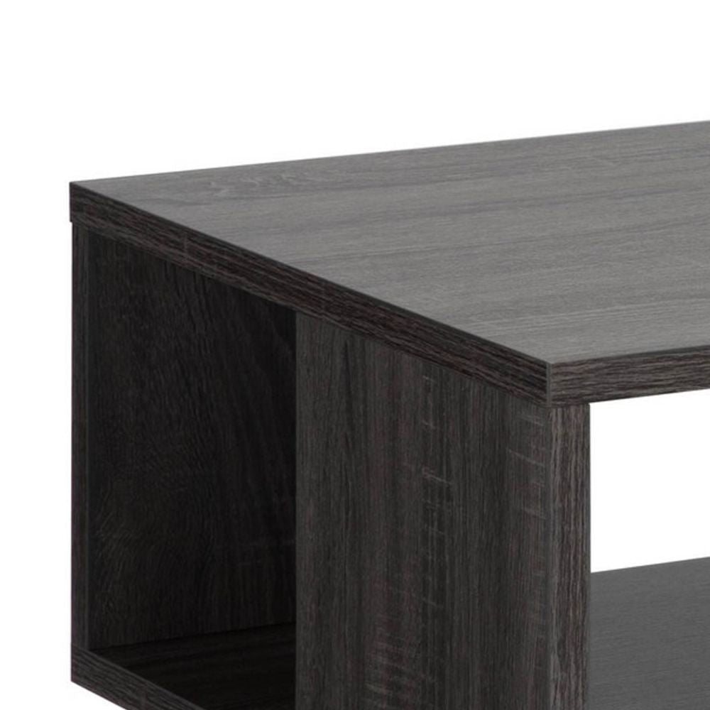 47 Inch Modern Coffee Table Abstract Style Open Shelf Distressed Gray By Casagear Home BM293563