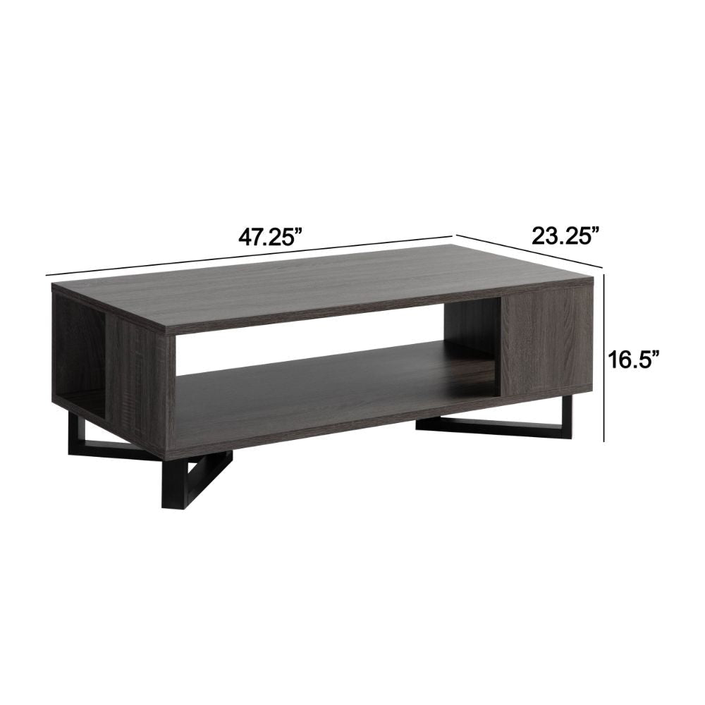 47 Inch Modern Coffee Table Abstract Style Open Shelf Distressed Gray By Casagear Home BM293563