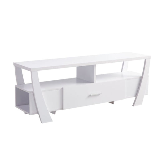Ayan 60 Inch TV Entertainment Console, 3 Shelves and 1 Drawer, Crisp White By Casagear Home