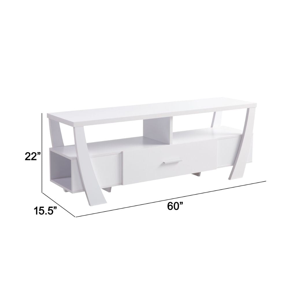 Ayan 60 Inch TV Entertainment Console 3 Shelves and 1 Drawer Crisp White By Casagear Home BM293565