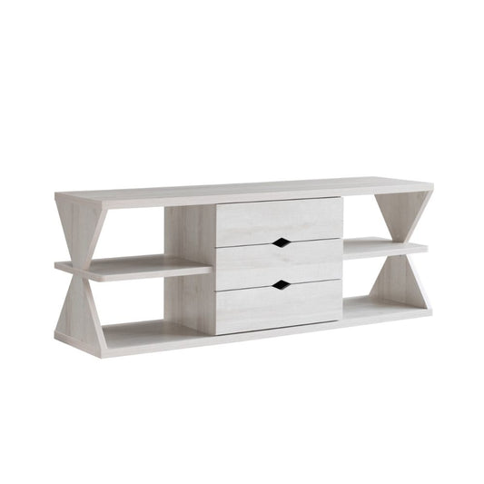 60 Inch TV Media Entertainment Console with 4 Shelves, 3 Drawers, Oak White By Casagear Home
