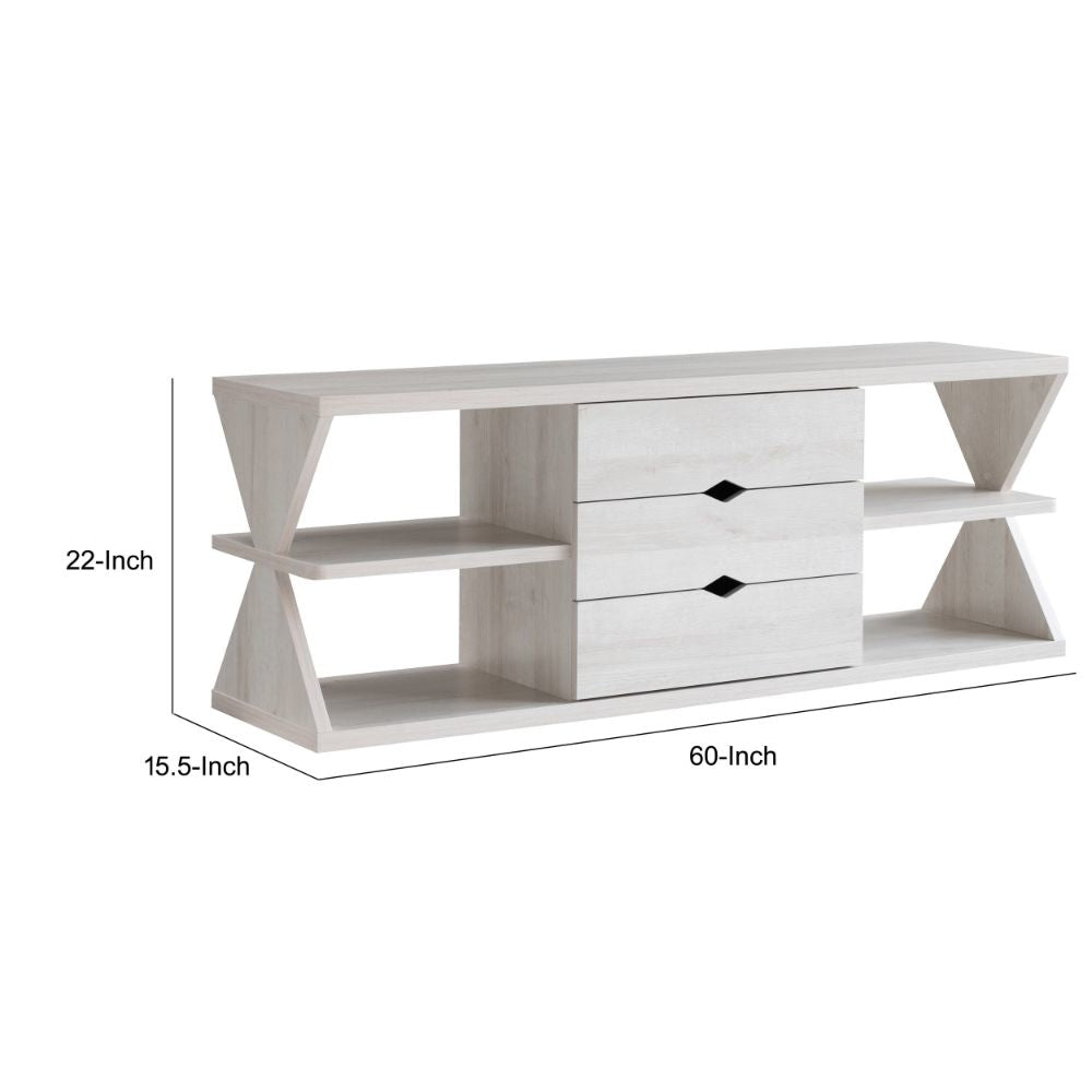 60 Inch TV Media Entertainment Console with 4 Shelves 3 Drawers Oak White By Casagear Home BM293567