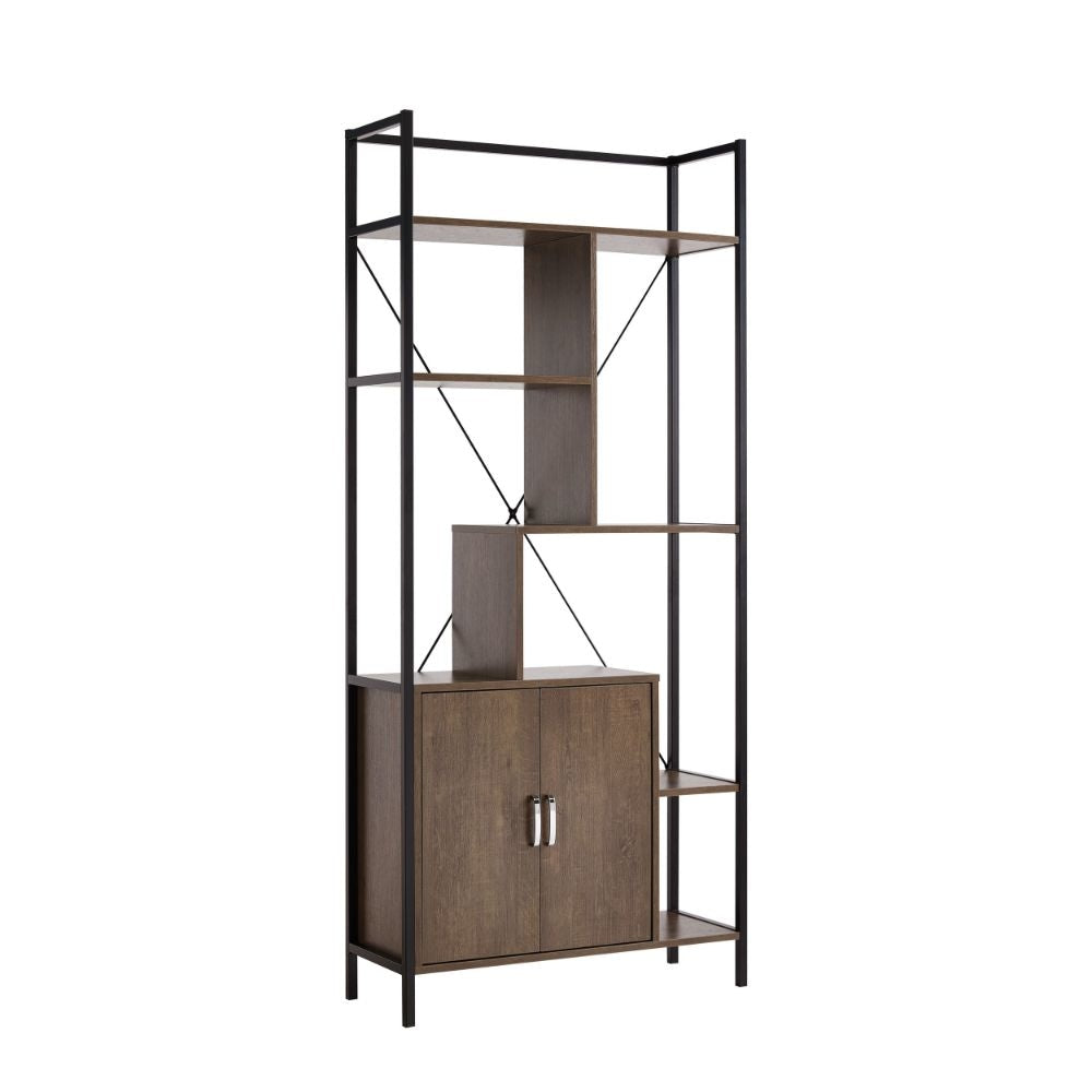 Viola 71 Inch Modern Display Cabinet with 7 Shelves, Metal Frame, Brown By Casagear Home