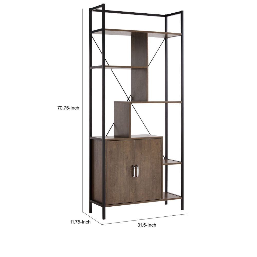 Viola 71 Inch Modern Display Cabinet with 7 Shelves Metal Frame Brown By Casagear Home BM293570