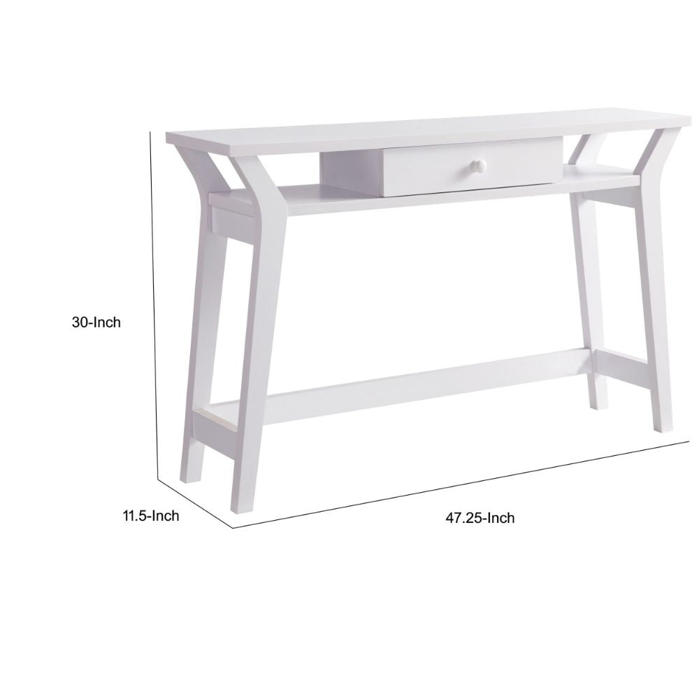 Dax 47 Inch Modern Console Table with Drawer and Mini Shelves Wood White By Casagear Home BM293577