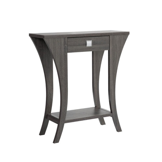 34 Inch Console Table with Drawer and Shelf, Curved Legs, Distressed Gray By Casagear Home