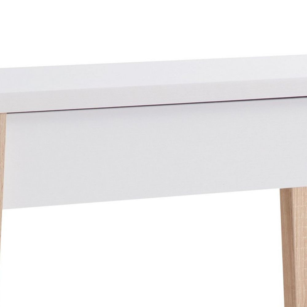 34 Inch Console Table with Drawer and Shelf Tapered Legs White Brown By Casagear Home BM293581