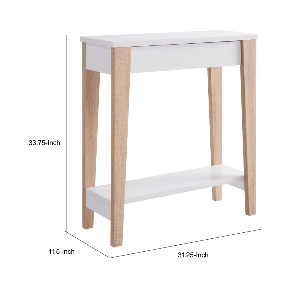 34 Inch Console Table with Drawer and Shelf Tapered Legs White Brown By Casagear Home BM293581
