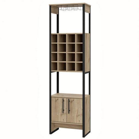 Isa 71 Inch Standing Bar Cabinet, 16 Cubbies, Natural Brown Wood Finish By Casagear Home