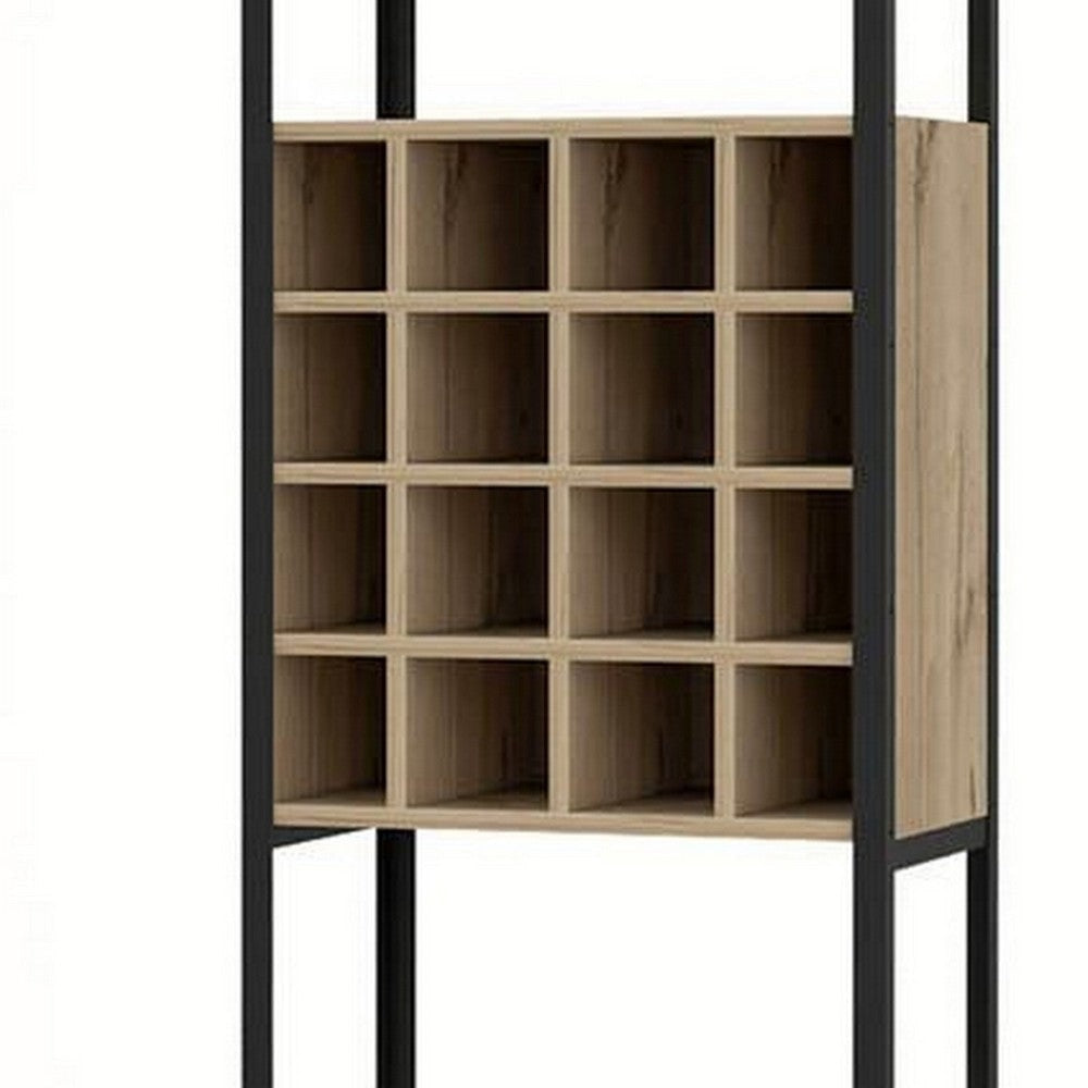 Isa 71 Inch Standing Bar Cabinet 16 Cubbies Natural Brown Wood Finish By Casagear Home BM293716