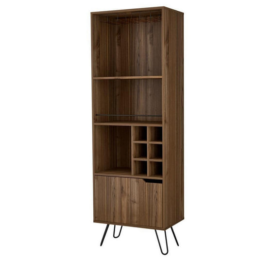 Ash 71 Inch Bar Cabinet, 2 Shelves, 6 Cubbies, Hairpin Legs, Mahogany Brown By Casagear Home