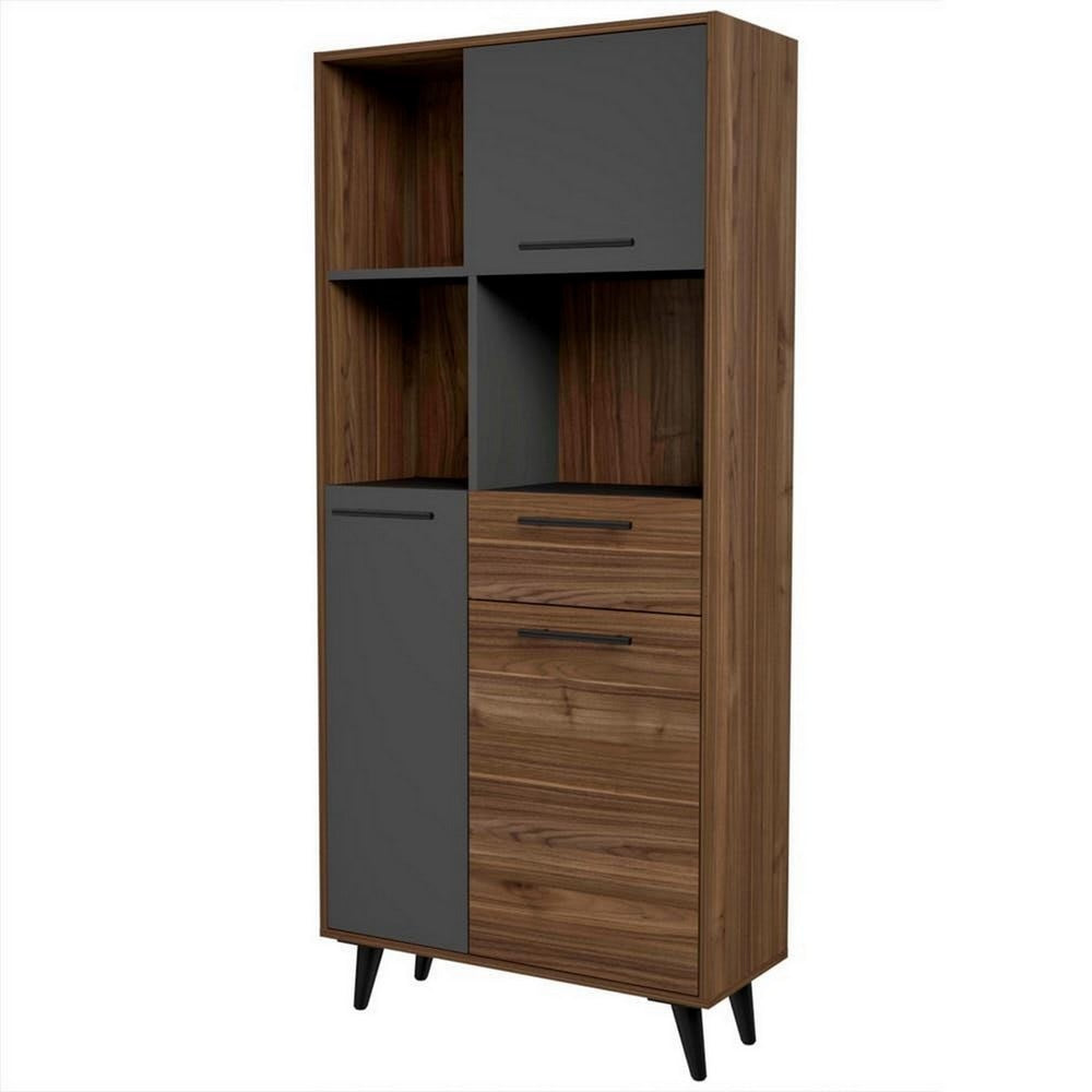 Ruby Bookcase | 63" | Drawer | 3 Cabinets | Tall Brown Finish