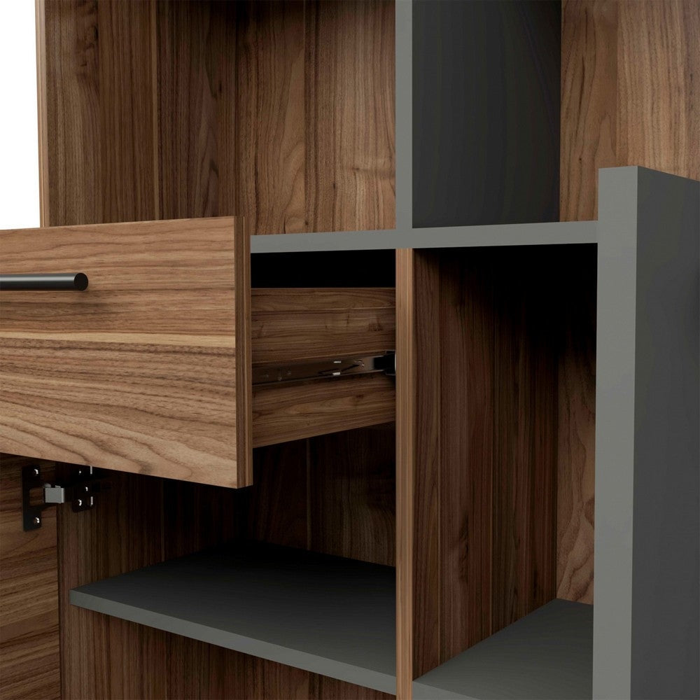 Ruby 63 Inch Tall Freestanding Bookcase Drawer and 3 Cabinets Brown By Casagear Home BM293744