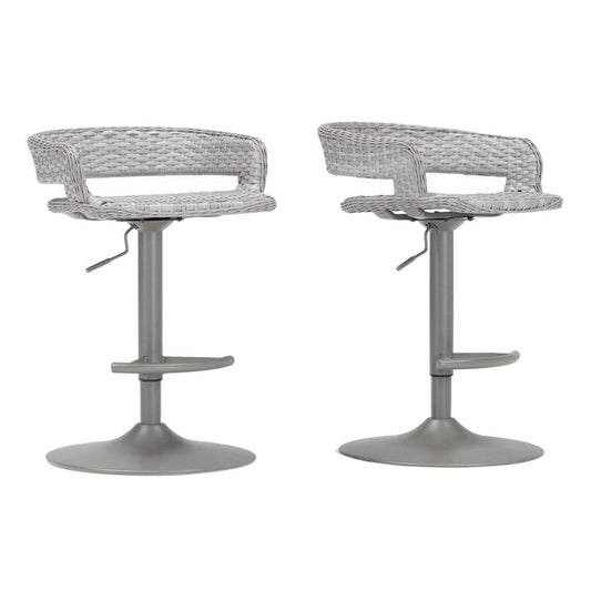 Coco 30 Inch Set of 2 Patio Airlift Bar Stools with Wicker Frame, Gray By Casagear Home